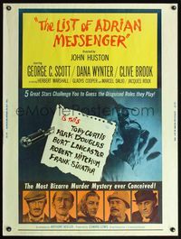 5a570 LIST OF ADRIAN MESSENGER 30x40 '63 John Huston directs five heavily disguised great stars!