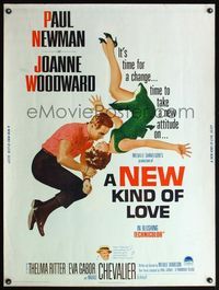 5a604 NEW KIND OF LOVE 30x40 '63 Paul Newman loves Joanne Woodward, great romantic image!