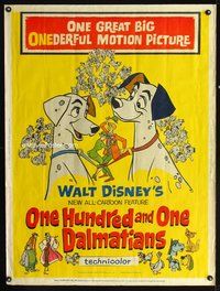 5a623 ONE HUNDRED & ONE DALMATIANS 30x40 '61 most classic Walt Disney canine family cartoon!
