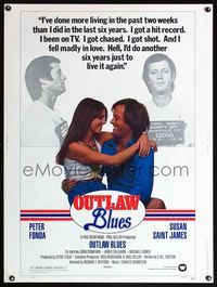 5a628 OUTLAW BLUES 30x40 '77 great mugshots of crook Peter Fonda & holding sexy Susan Saint James!