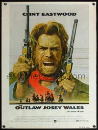 5a629 OUTLAW JOSEY WALES 30x40 '76 Clint Eastwood is an army of one, cool two guns artwork!