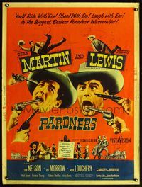 5a634 PARDNERS style Y 30x40 '56 great image of cowboys Jerry Lewis & Dean Martin held at gunpoint!