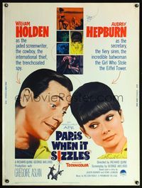 5a635 PARIS WHEN IT SIZZLES 30x40 '64 Audrey Hepburn as the fiery siren, William Holden!