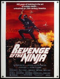 5a661 REVENGE OF THE NINJA 30x40 '83 martial arts, wild ninja over city artwork!