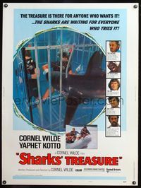 5a677 SHARKS' TREASURE style C 30x40 '75 cool photo of scuba divers in cage attacked by shark!