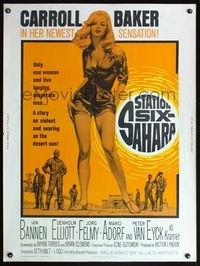5a702 STATION SIX-SAHARA 30x40 '64 super sexy Carroll Baker is alone with five men in the desert!