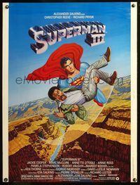 5a714 SUPERMAN III 30x40 '83 art of Christopher Reeve flying with Richard Pryor by L. Salk!