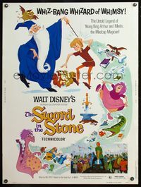 5a719 SWORD IN THE STONE 30x40 R73 Disney's cartoon story of young King Arthur & Merlin the Wizard!