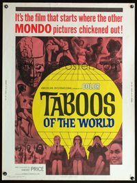 5a720 TABOOS OF THE WORLD 30x40 '63 I Tabu, AIP, Vincent Price, wild image of shocked audience!