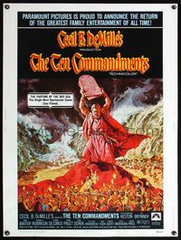 5a725 TEN COMMANDMENTS 30x40 R72 art of Charlton Heston w/tablets, classic Cecil B. DeMille!