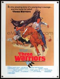 5a737 THREE WARRIORS style B 30x40 '77 cool art of Native American riding horse by Gentile!