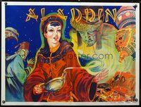 5a002 ALADDIN stage play British quad '30s stone litho of female lead with lamp & treasure!