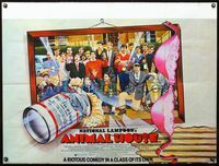 5a024 ANIMAL HOUSE British quad '78 best different art of Budweiser can thrown at cast portrait!