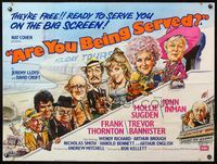 5a026 ARE YOU BEING SERVED British quad '77 wacky artwork of cast boarding plane by Frank Langford!