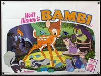 5a032 BAMBI British quad R1976 Walt Disney cartoon deer classic, great art of forest animals!