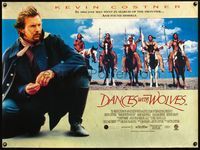 5a084 DANCES WITH WOLVES British quad '90 close-up of Kevin Costner, Native American Indians!