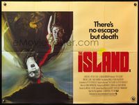 5a171 ISLAND British quad '80 cool horror artwork of Michael Caine, from Peter Benchley novel!