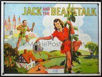 5a004 JACK & THE BEANSTALK stage play British quad '30s stone litho art of female Jack & giant!