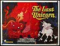5a194 LAST UNICORN British quad '82 cool fantasy artwork of unicorn & giant flaming bull!