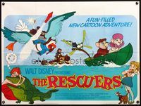 5a279 RESCUERS British quad '77 Disney mouse mystery adventure cartoon, cool art of cast!