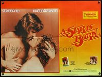 5a319 STAR IS BORN British quad '77 romantic close-up of Kris Kristofferson & Barbra Streisand!