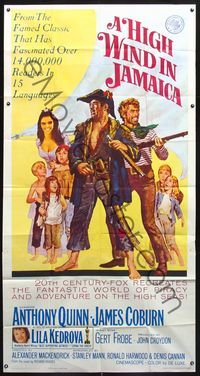 5b201 HIGH WIND IN JAMAICA 3sh '65 cool art of pirates Anthony Quinn & James Coburn!