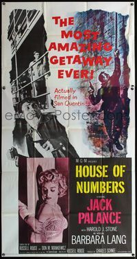 5b209 HOUSE OF NUMBERS 3sh '57 two Jack Palances, sexy Barbara Lang, most amazing get-away ever!
