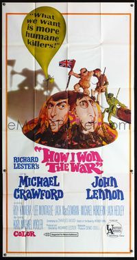 5b211 HOW I WON THE WAR 3sh '68 great wacky art of John Lennon & Michael Crawford on helmet!
