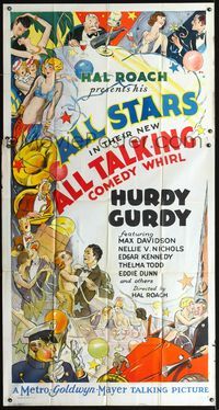 5b213 HURDY GURDY 3sh '29 Hal Roach all-star comedy, great art of Thelma Todd & many others!