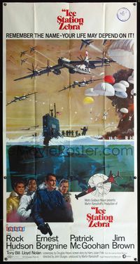 5b218 ICE STATION ZEBRA 3sh '69 Rock Hudson, Jim Brown, Ernest Borgnine, art by McCall, Cinerama!