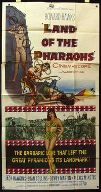 5b228 LAND OF THE PHARAOHS 3sh '55 sexy Egyptian Joan Collins wearing bikini by pyramids, Hawks