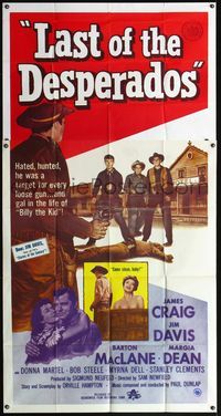 5b229 LAST OF THE DESPERADOS 3sh '56 James Craig as Pat Garrett was a target for every loose gun!