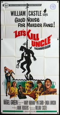 5b233 LET'S KILL UNCLE 3sh '66 William Castle, wacky horror comedy artwork!