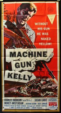 5b243 MACHINE GUN KELLY 3sh '58 cool art of Charles Bronson, Roger Corman, AIP