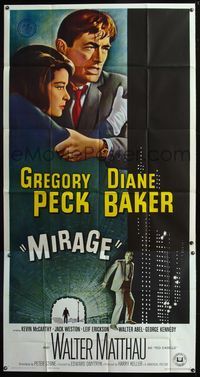 5b258 MIRAGE 3sh '65 different image of Gregory Peck holding Diane Baker's arm!