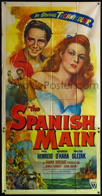 5b313 SPANISH MAIN 3sh '45 Maureen O'Hara, Paul Henreid, Walter Slezak, first color RKO!