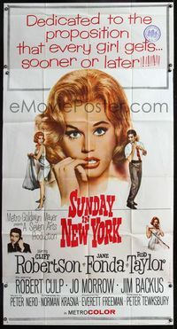 5b318 SUNDAY IN NEW YORK 3sh '64 art of Rod Taylor propositioning sexy Jane Fonda!