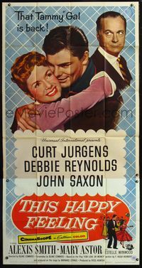 5b330 THIS HAPPY FEELING 3sh '58 Debbie Reynolds, Curt Jurgens, Saxon, a spicy look at love!