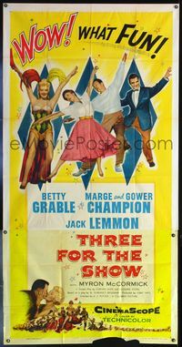5b332 THREE FOR THE SHOW 3sh '54 Betty Grable, Jack Lemmon, Marge & Gower Champion!