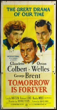 5b335 TOMORROW IS FOREVER 3sh '45 headshots of Orson Welles, Claudette Colbert & George Brent!