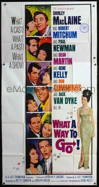 5b354 WHAT A WAY TO GO 3sh '64 Shirley MacLaine, Paul Newman, Robert Mitchum, Dean Martin