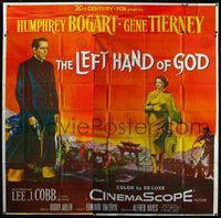 5b041 LEFT HAND OF GOD 6sh '55 artwork of priest Humphrey Bogart holding gun + sexy Gene Tierney!
