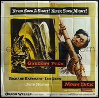5b048 MOBY DICK 6sh '56 John Huston, cool art of the giant whale + gigantic c/u of Gregory Peck!
