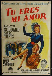 5b473 I LOVE A SOLDIER Argentinean '44 Sonny Tufts in uniform holds Paulette Goddard, Fitzgerald