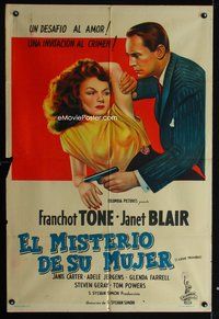 5b474 I LOVE TROUBLE Argentinean '47 great art of Franchot Tone holding gun & sexiest Janet Blair!