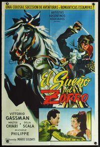 5b478 IL SOGNO DI ZORRO Argentinean '52 cool art of masked Vittorio Gassman on rearing horse!