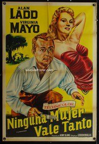 5b484 IRON MISTRESS Argentinean '52 art of Alan Ladd throwing knife & sexy Virginia Mayo by Bloise!