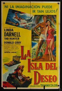 5b485 ISLAND OF DESIRE Argentinean '52 art of sexy Linda Darnell & barechested Tab Hunter!