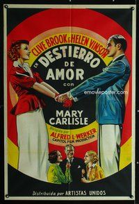 5b499 LOVE IN EXILE Argentinean '36 romantic deco art of Clive Brook & Helen Vinson holding hands!