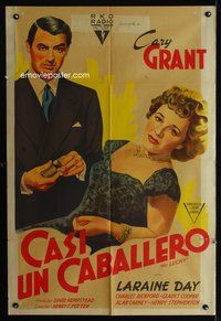 5b514 MR. LUCKY Argentinean '43 art of Cary Grant with stack of gambling chips & Laraine Day!